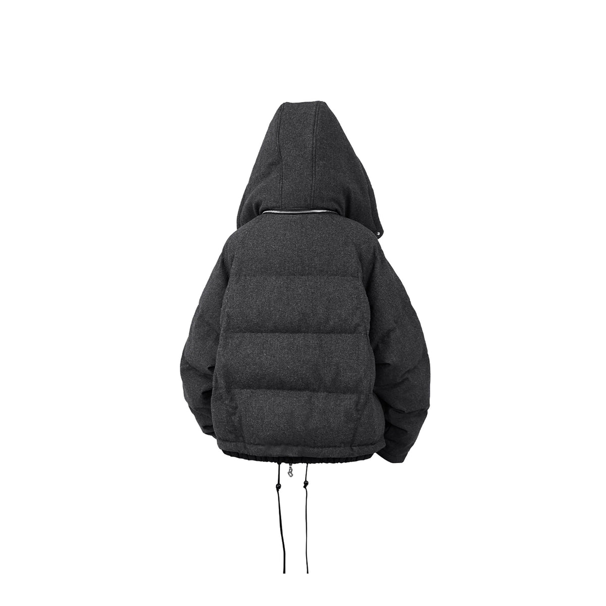 RELABEL Layered Detachable Hood Wool-Blend Puffer Jacket Gray