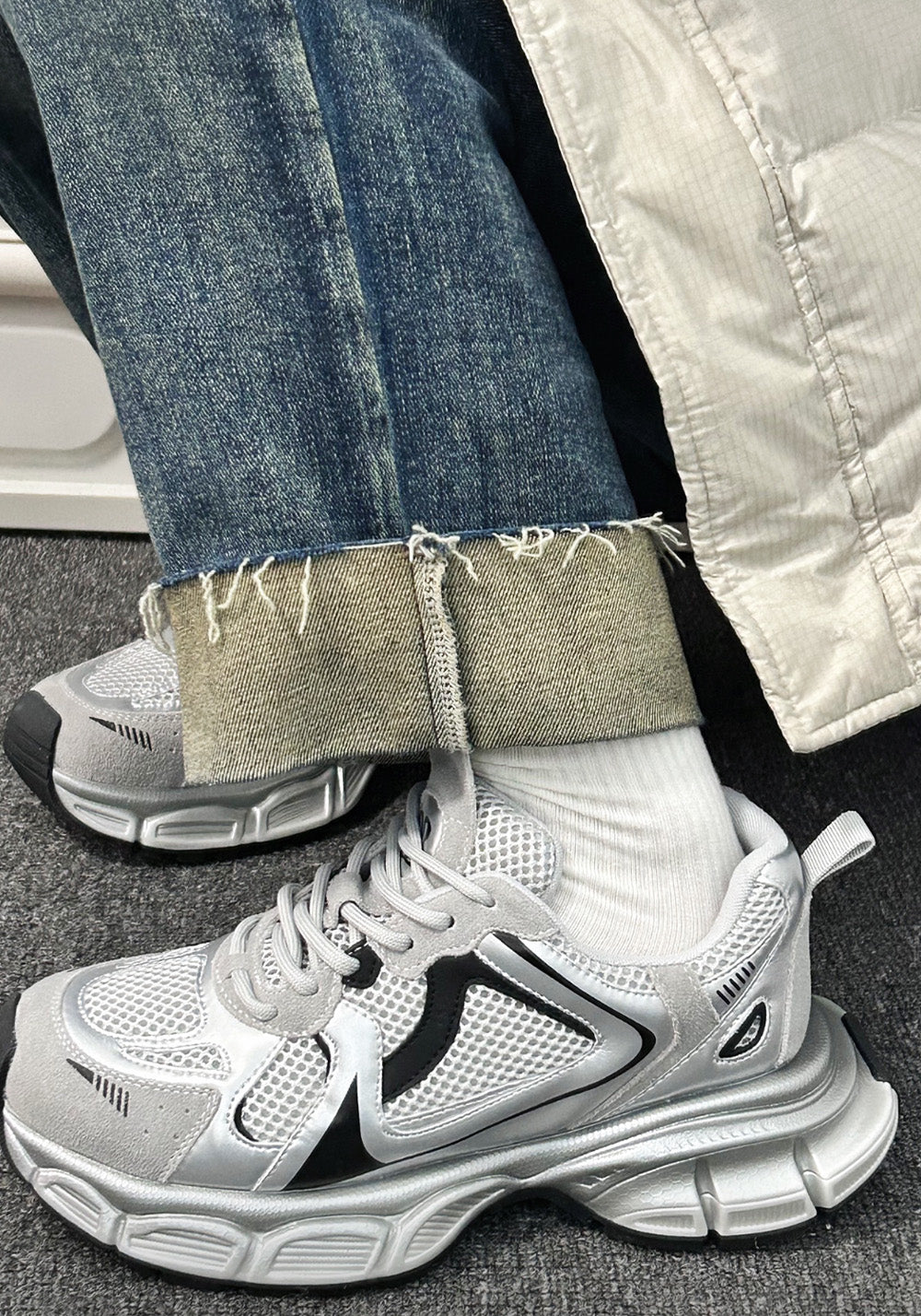 Metallic Mesh Sculpted-Sole Runner Sneakers