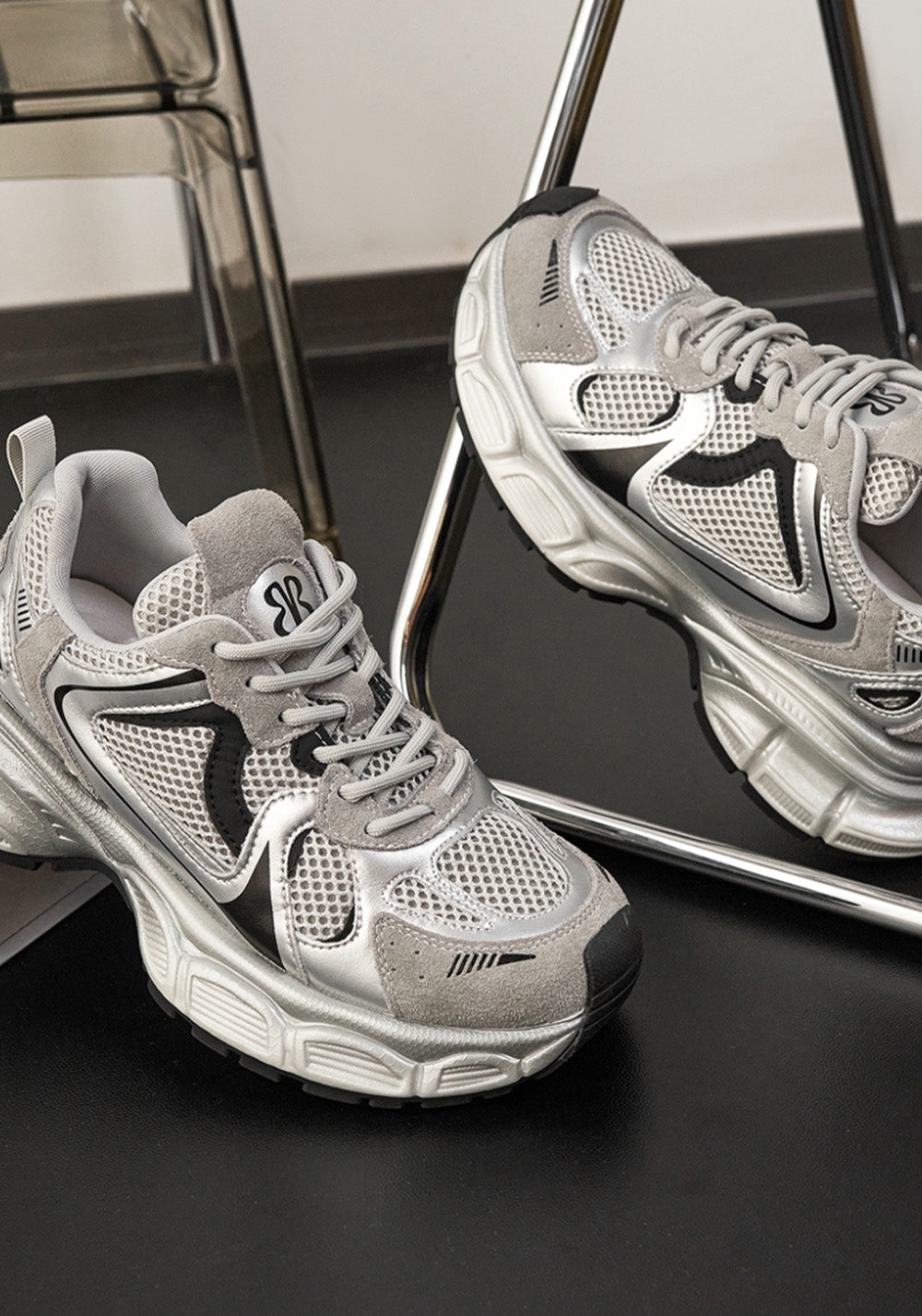 Metallic Mesh Sculpted-Sole Runner Sneakers