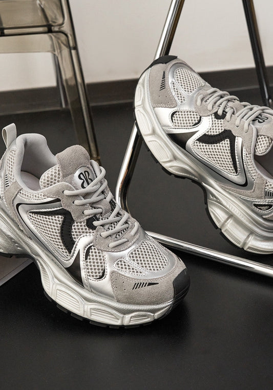 Metallic Mesh Sculpted-Sole Runner Sneakers