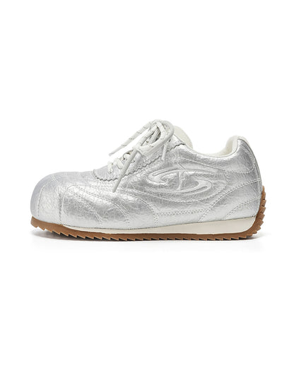 Double-Lace Metallic Low-Profile Trainers