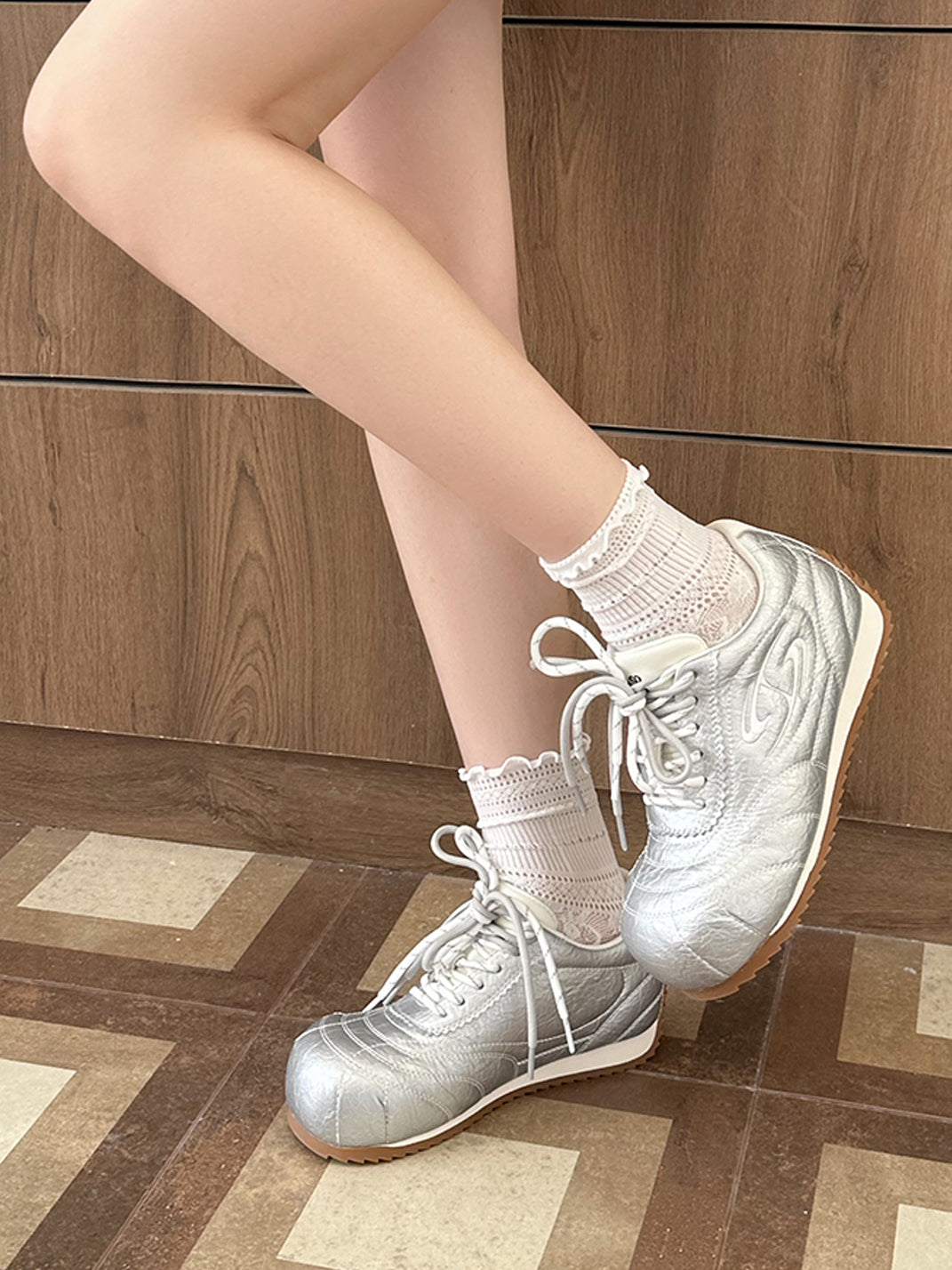 Double-Lace Metallic Low-Profile Trainers