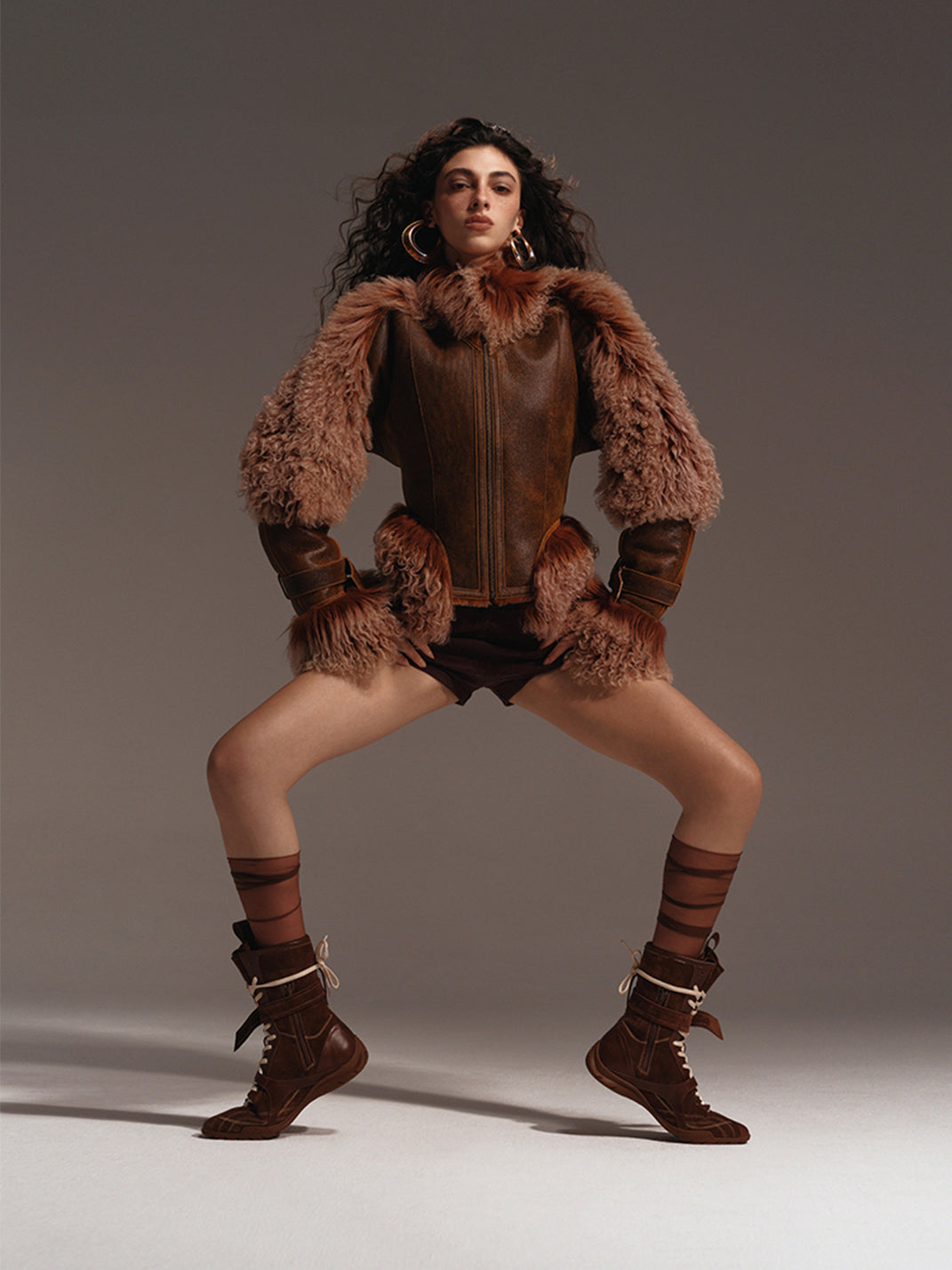 Asymmetric Foldover Lace-Up Calf Boots