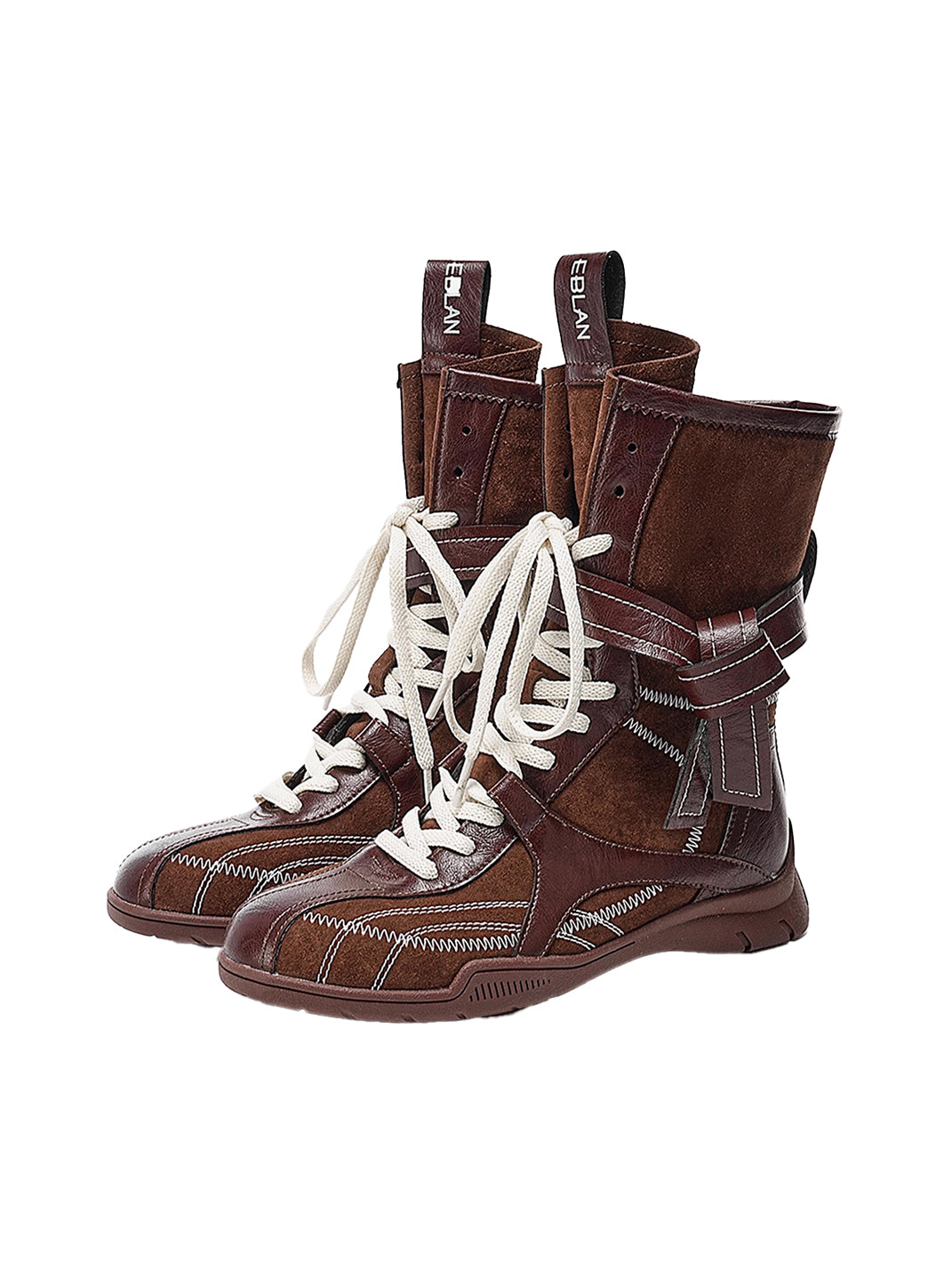 Asymmetric Foldover Lace-Up Calf Boots