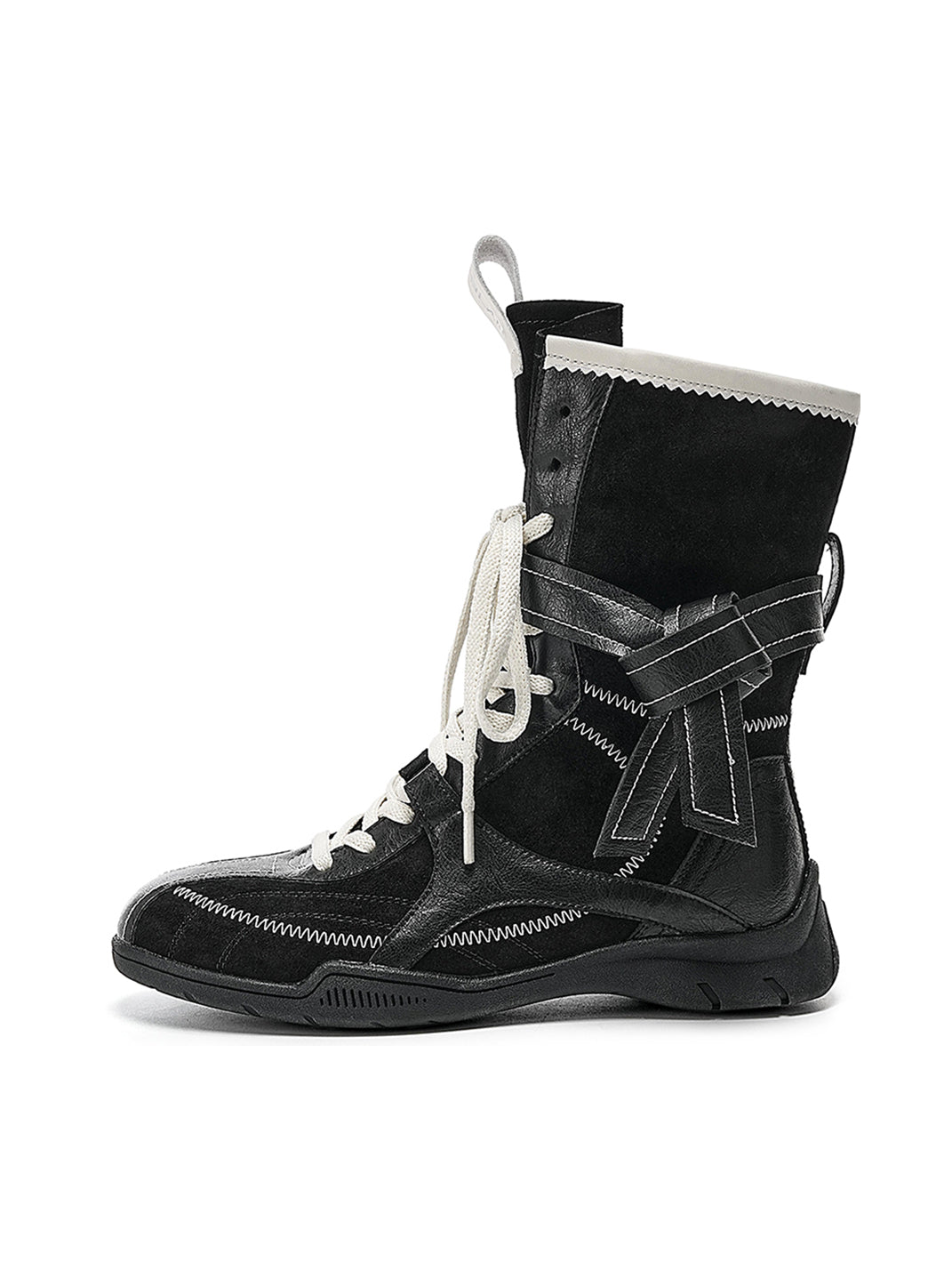 Asymmetric Foldover Lace-Up Calf Boots