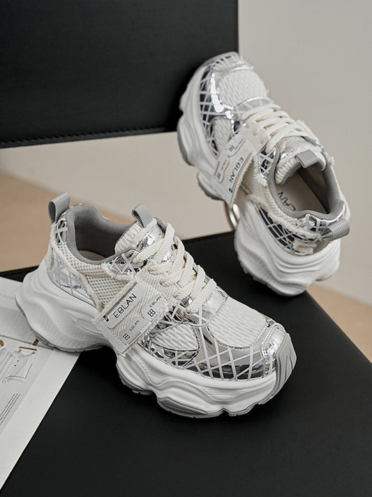 Metallic Silver Mesh Tech Runner Sneakers