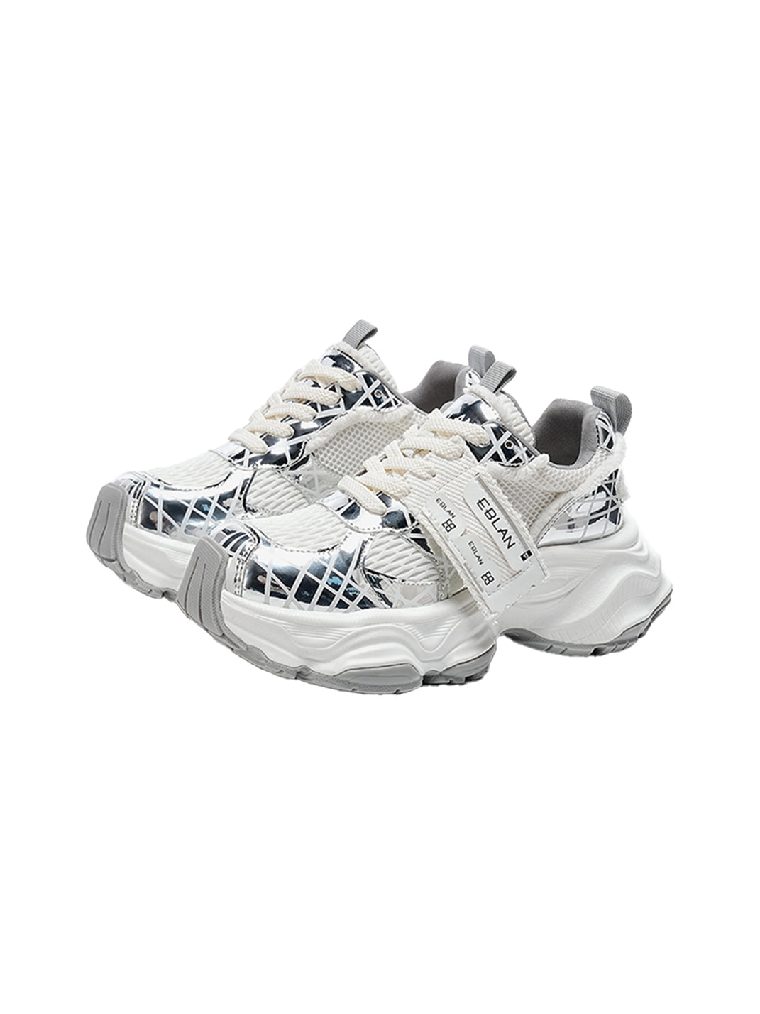 Metallic Silver Mesh Tech Runner Sneakers