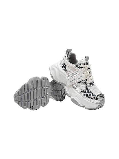 Metallic Silver Mesh Tech Runner Sneakers