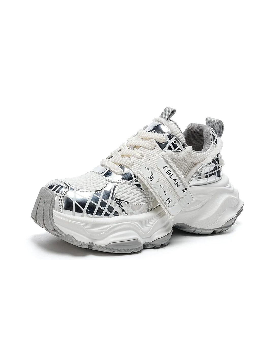 Metallic Silver Mesh Tech Runner Sneakers