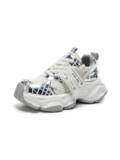 Metallic Silver Mesh Tech Runner Sneakers