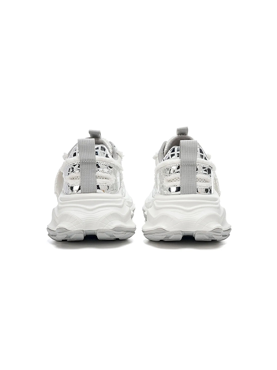 Metallic Silver Mesh Tech Runner Sneakers
