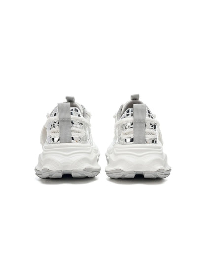 Metallic Silver Mesh Tech Runner Sneakers