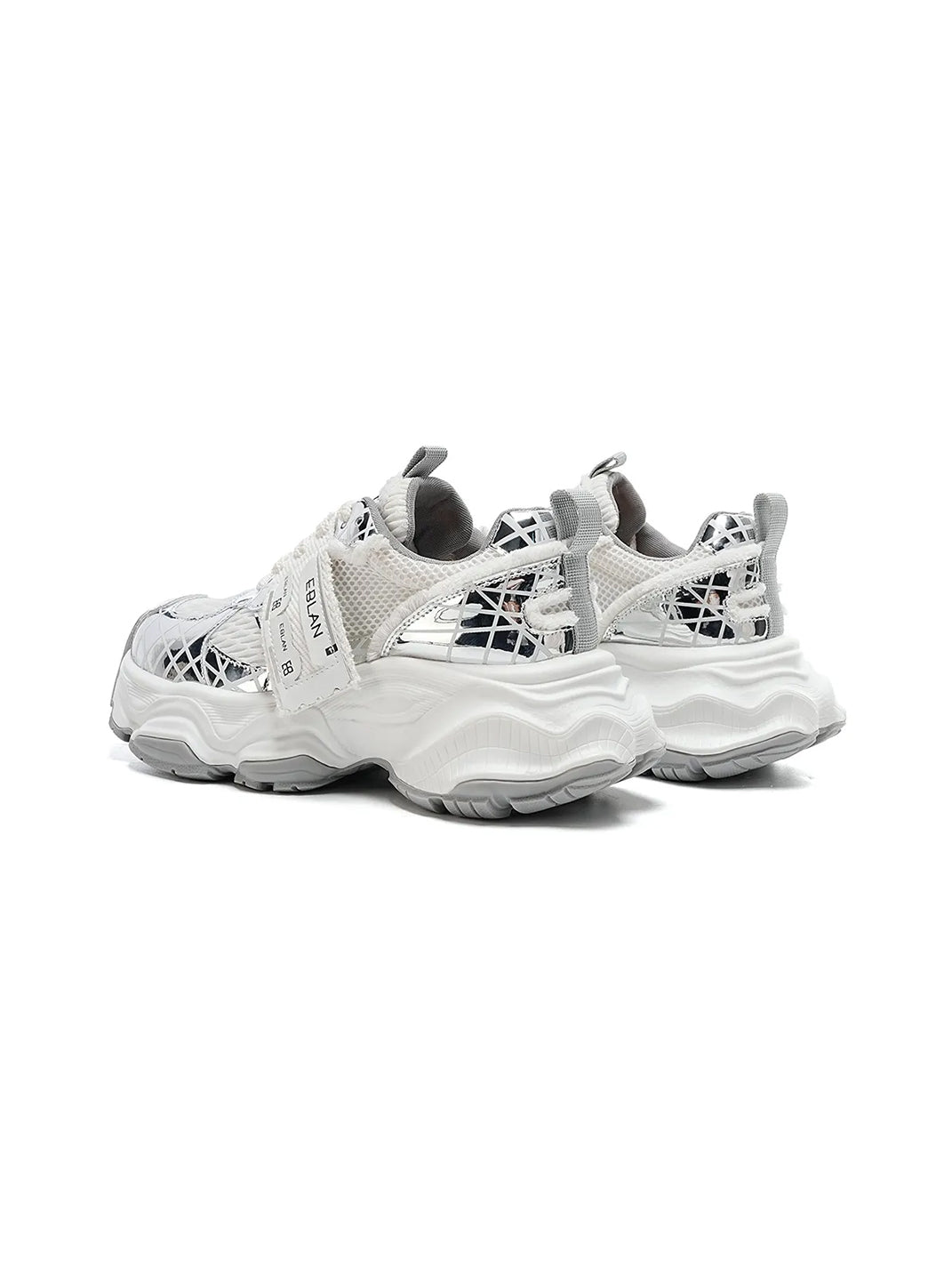 Metallic Silver Mesh Tech Runner Sneakers