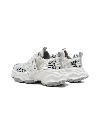 Metallic Silver Mesh Tech Runner Sneakers