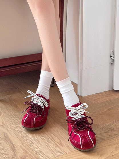 Contrast Suede Ribbon-Lace Retro Sneakers
