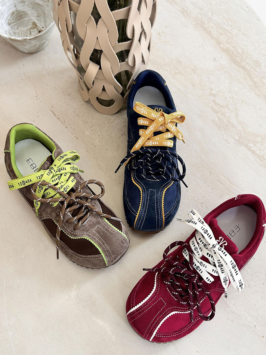 Contrast Suede Ribbon-Lace Retro Sneakers