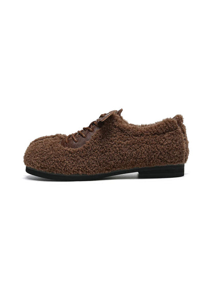Plush-Lined Teddy Lace-Up Flats