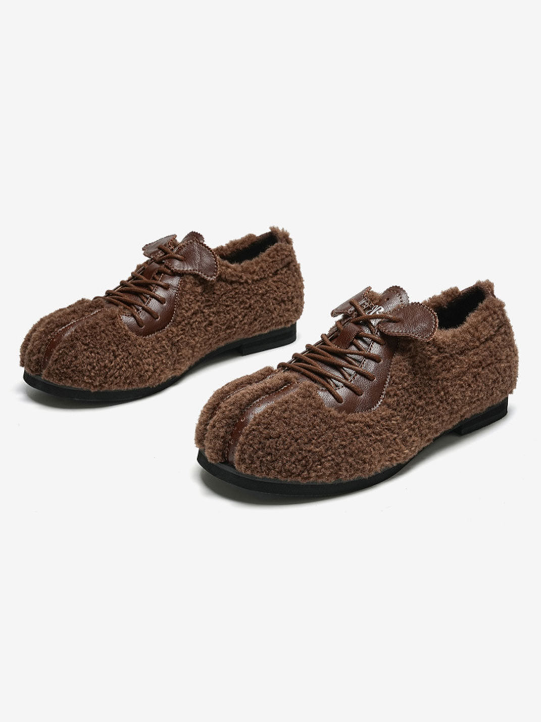 Plush-Lined Teddy Lace-Up Flats
