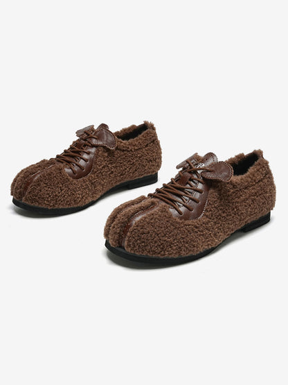 Plush-Lined Teddy Lace-Up Flats