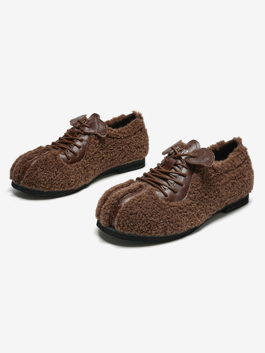 Plush-Lined Teddy Lace-Up Flats