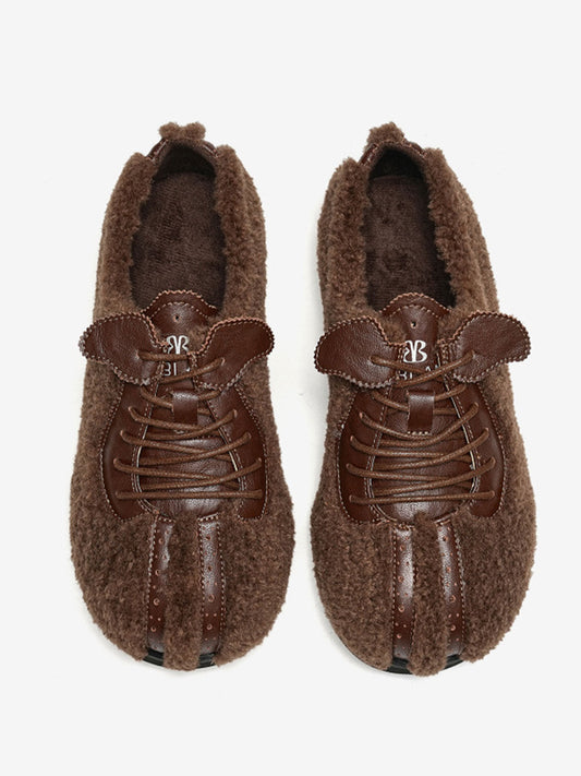 Plush-Lined Teddy Lace-Up Flats