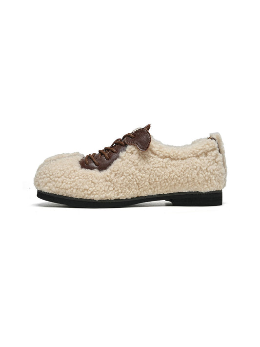 Plush-Lined Teddy Lace-Up Flats