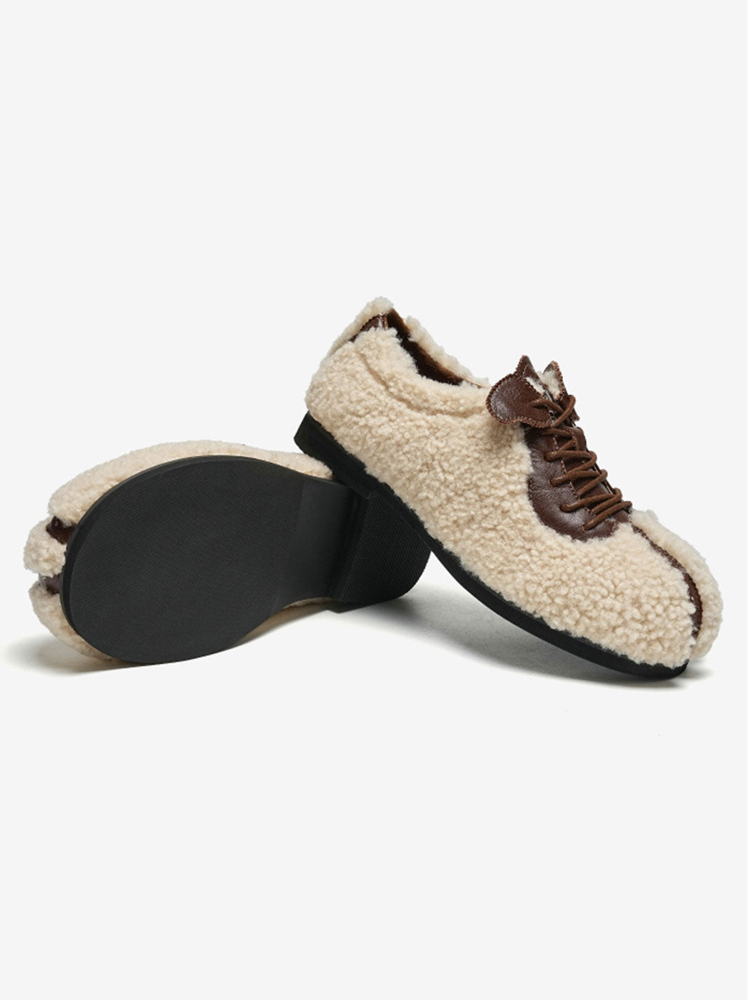 Plush-Lined Teddy Lace-Up Flats