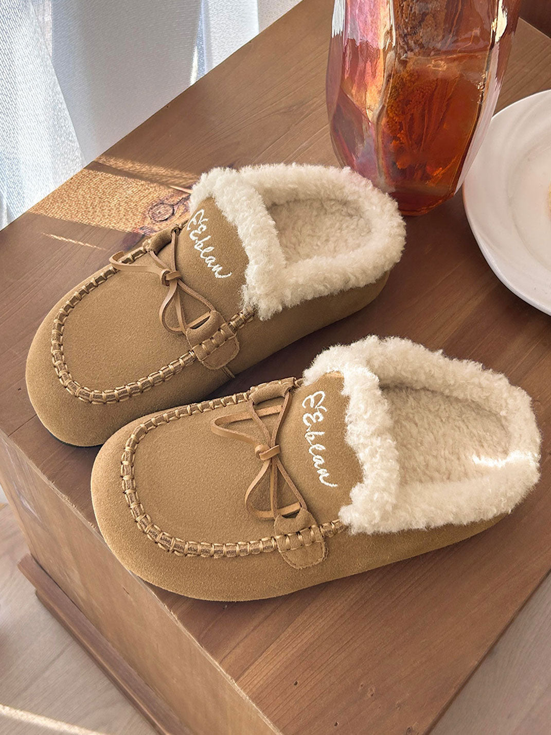 Plush-Lined Suede Moccasin Slippers