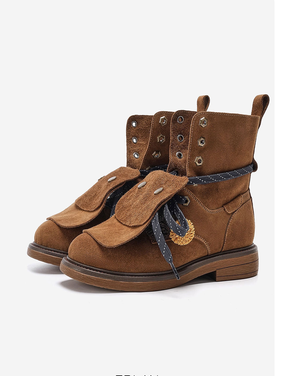 Tassel-Flap Suede Lace-Up Ankle Boots