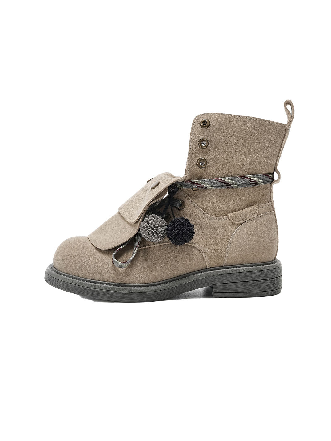 Tassel-Flap Suede Lace-Up Ankle Boots