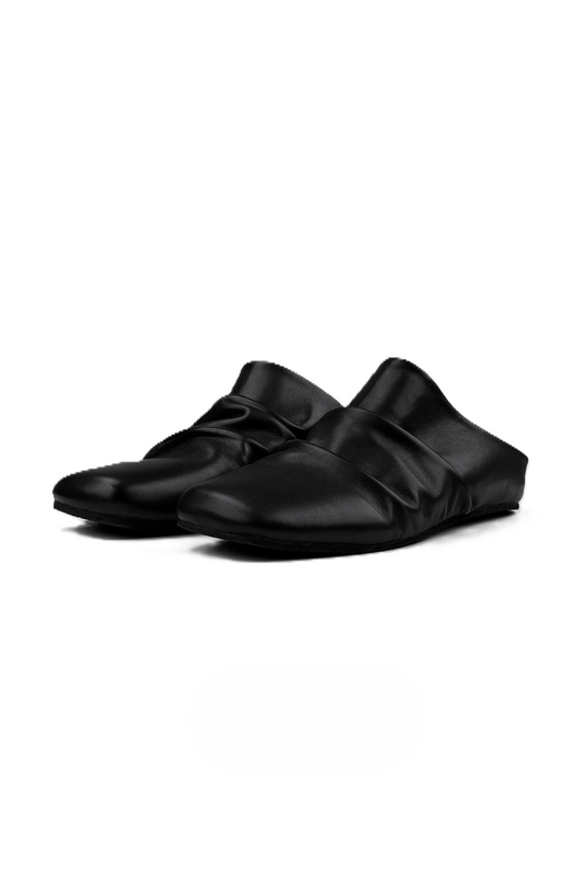 Wrinkled Leather Mule Sandals