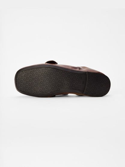 Burnished Ruched Leather Buckle Flats