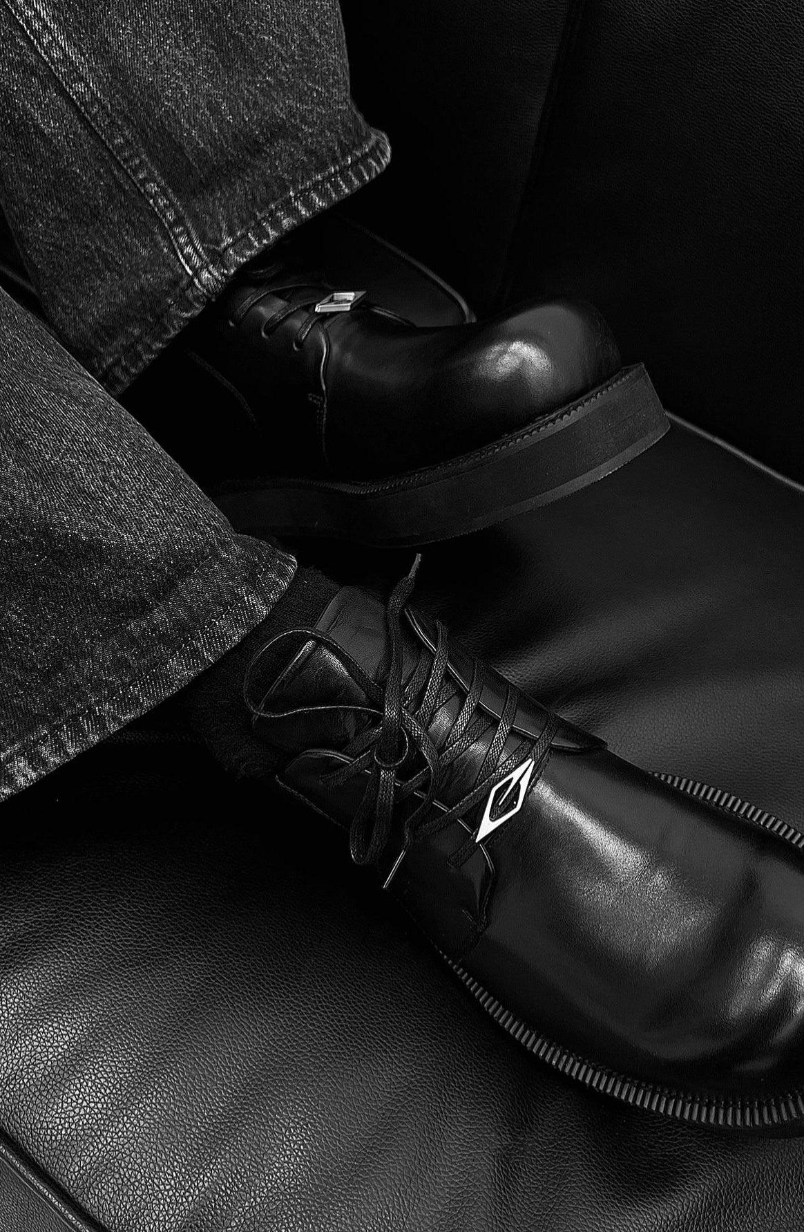 Black Leather Platform Derby Shoes