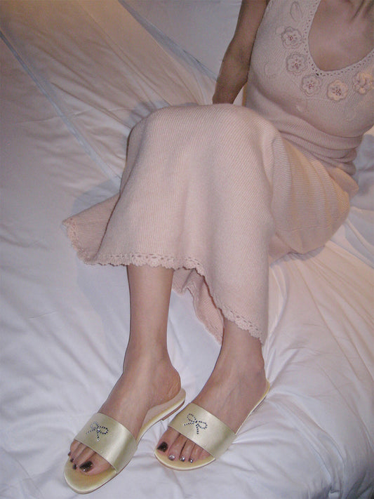 Rhinestone Bow Pastel Slide Sandals