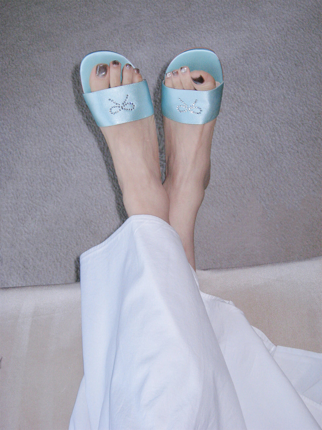 Rhinestone Bow Pastel Slide Sandals