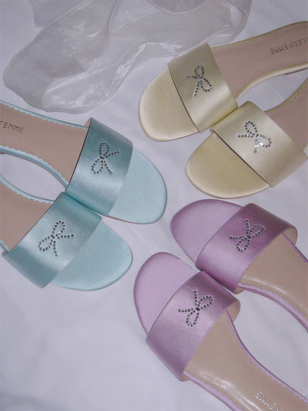 Rhinestone Bow Pastel Slide Sandals