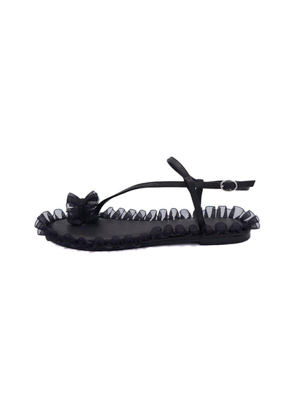 Ruffle-Trim Strappy Flat Sandals
