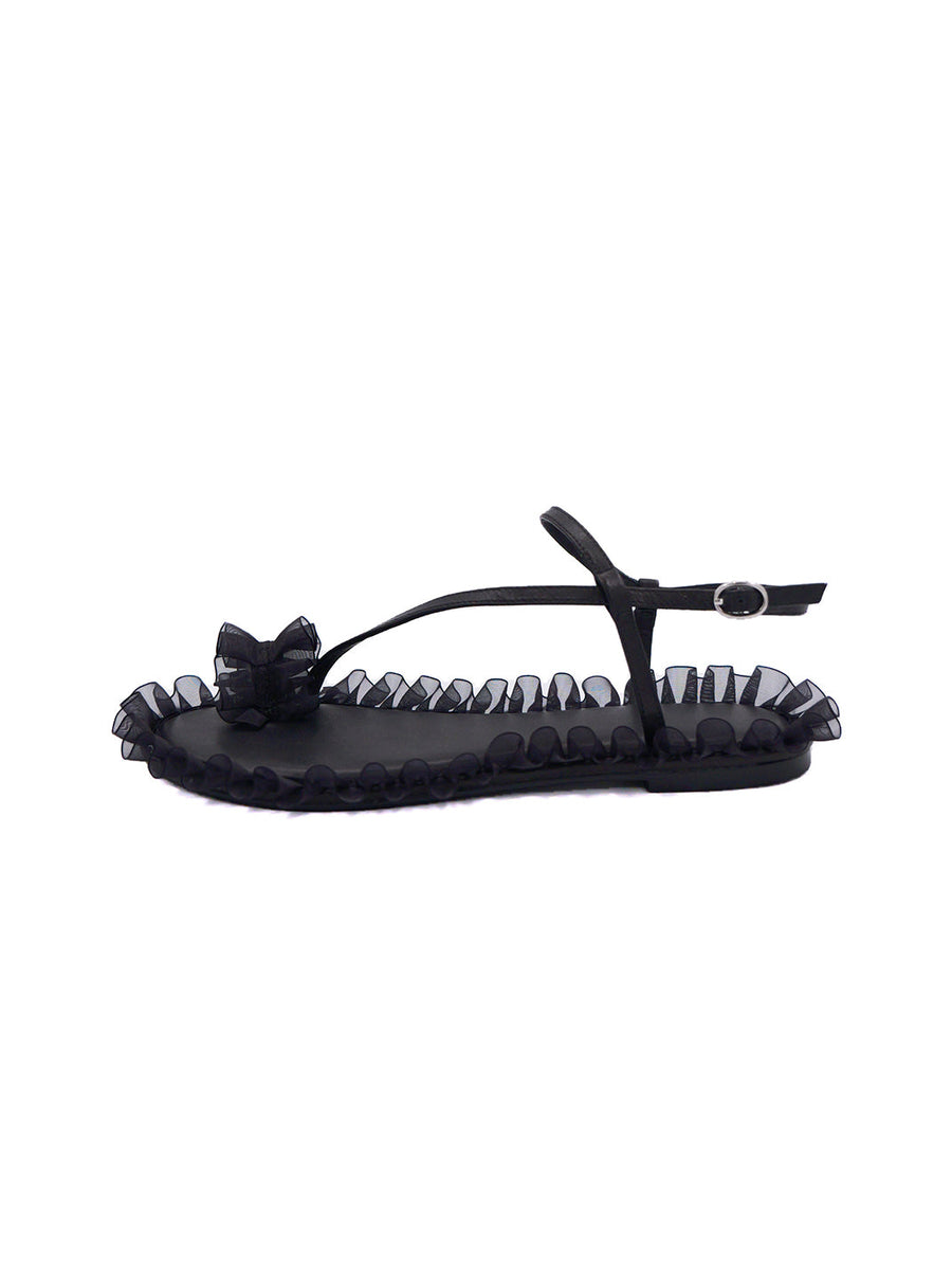 Ruffle-Trim Strappy Flat Sandals