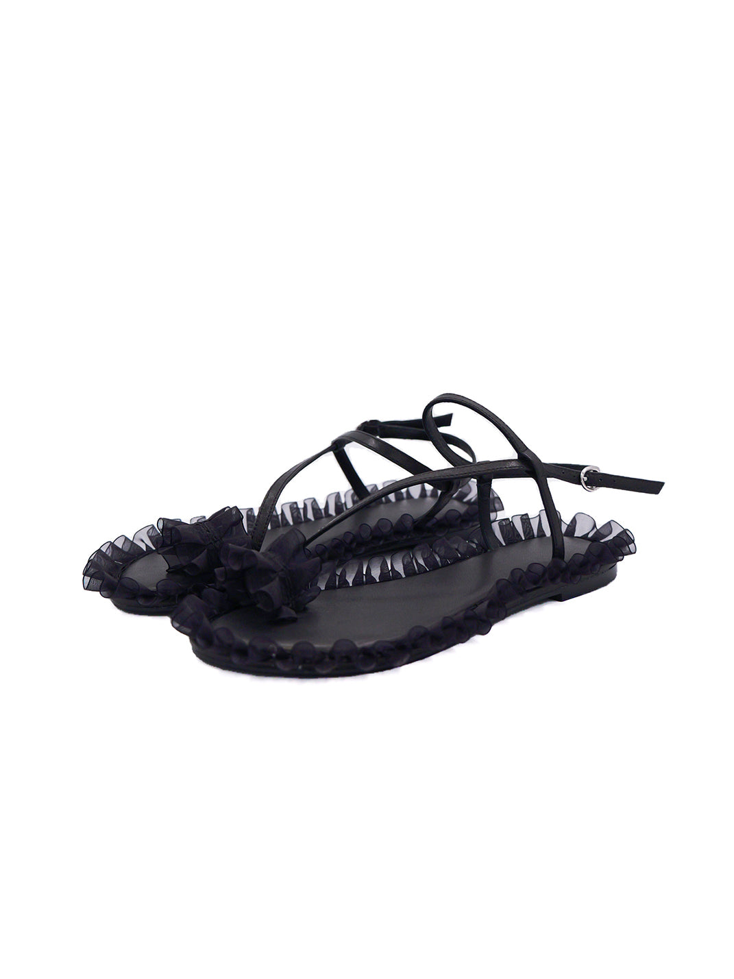 Ruffle-Trim Strappy Flat Sandals