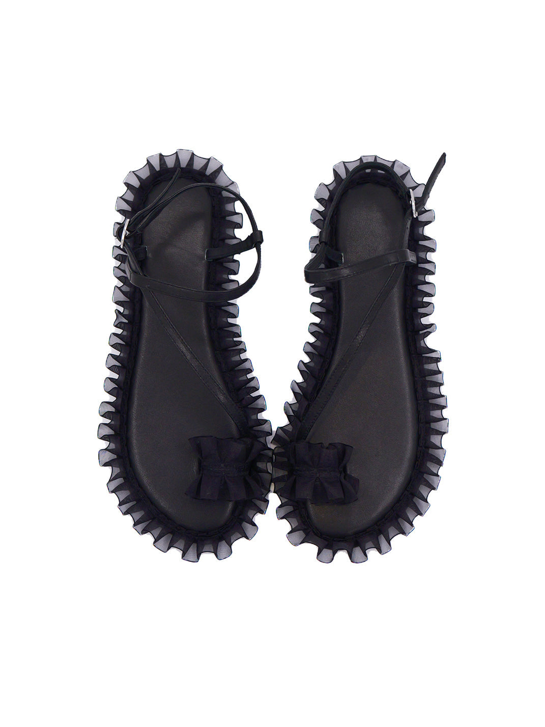 Ruffle-Trim Strappy Flat Sandals