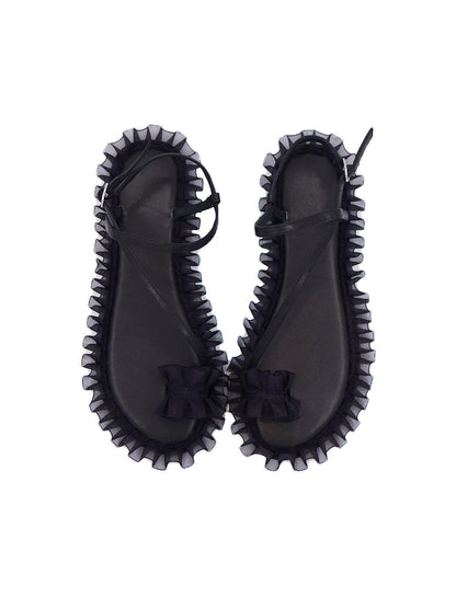 Ruffle-Trim Strappy Flat Sandals