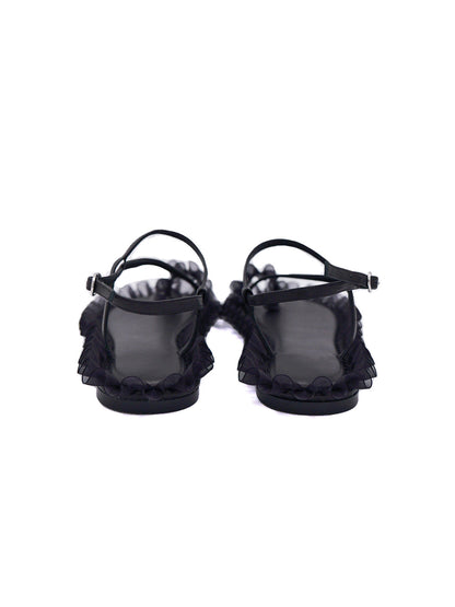 Ruffle-Trim Strappy Flat Sandals