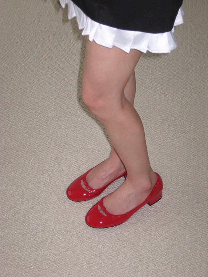 Red Leather Bow Mid-Heel Pumps