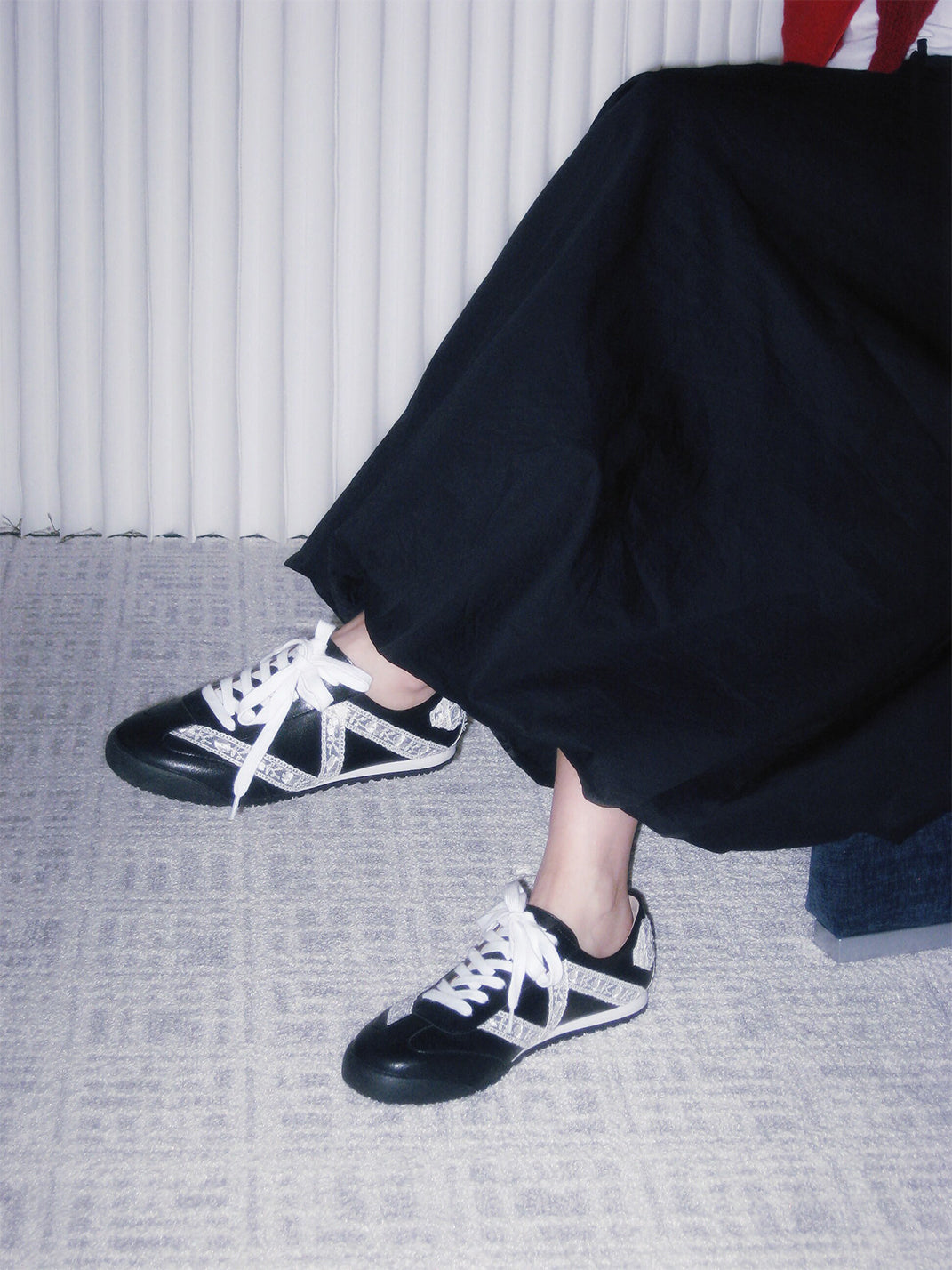 Floral-Lace Leather Low-Profile Sneakers