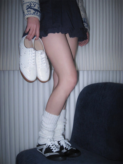 Floral-Lace Leather Low-Profile Sneakers