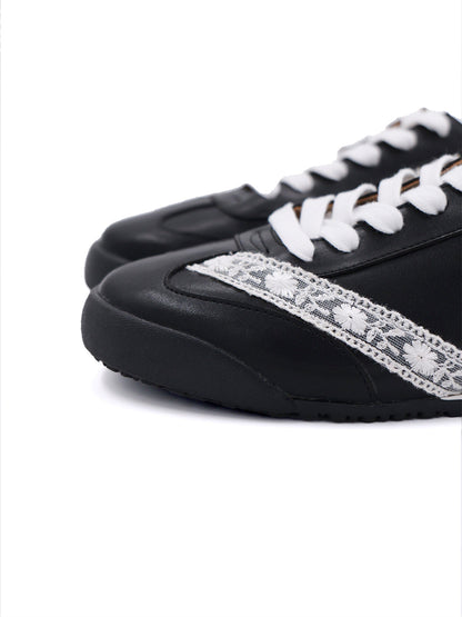 Floral-Lace Leather Low-Profile Sneakers