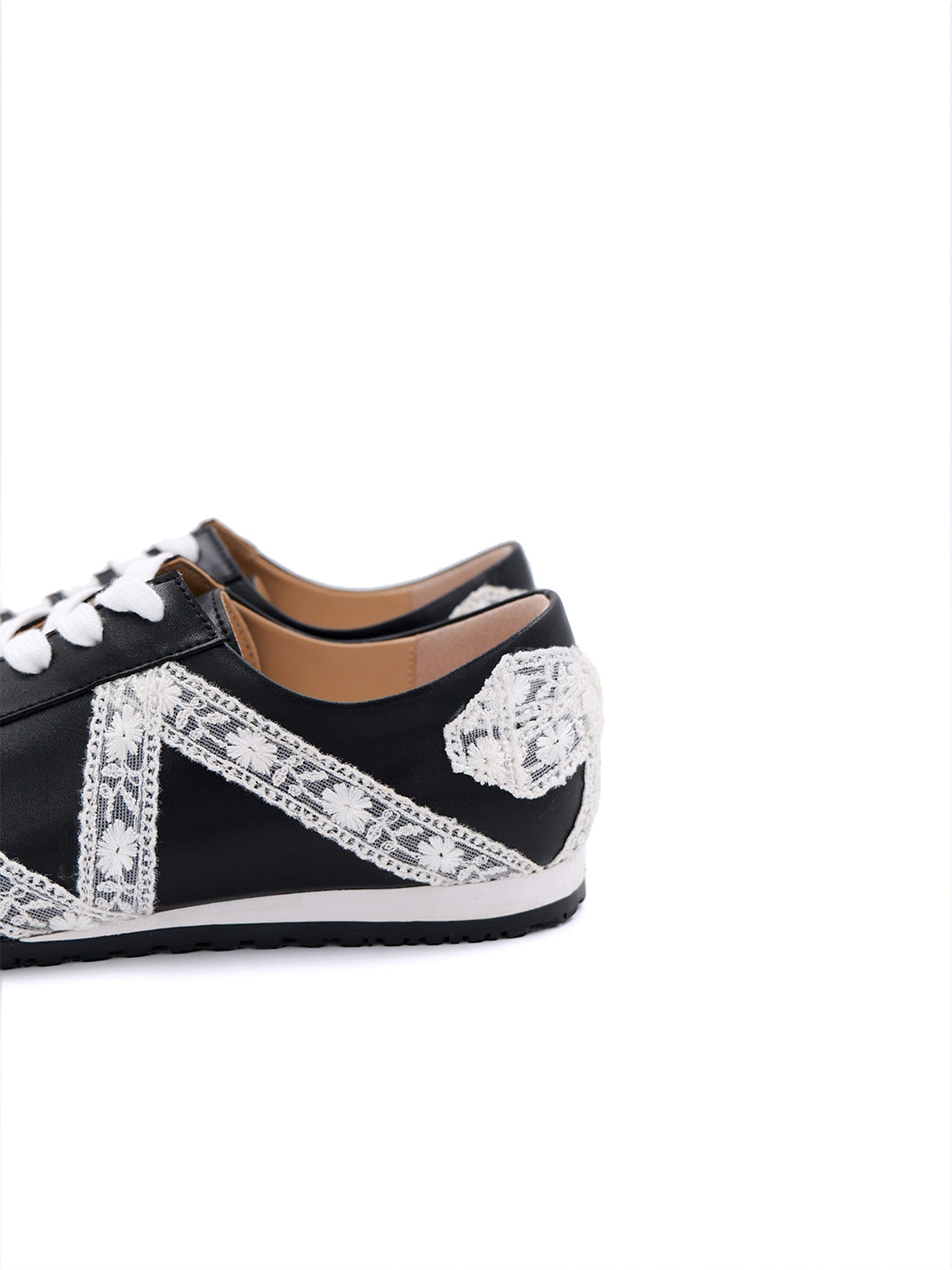 Floral-Lace Leather Low-Profile Sneakers