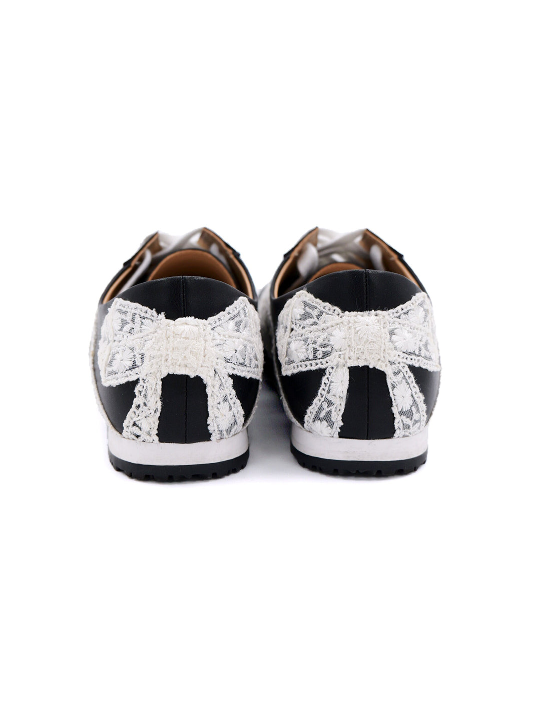 Floral-Lace Leather Low-Profile Sneakers