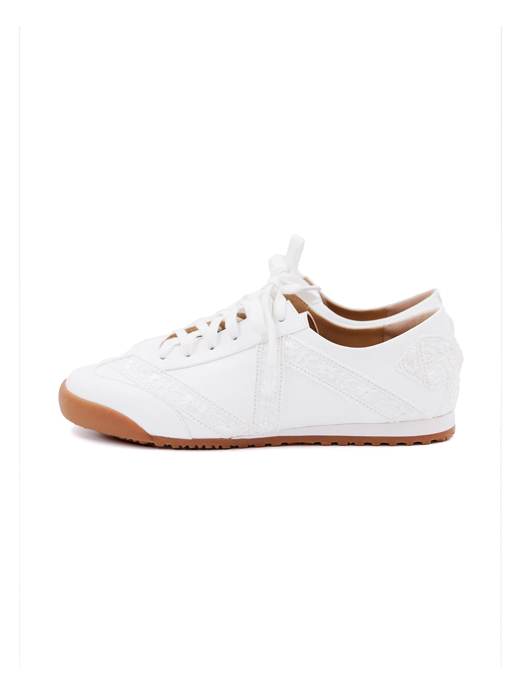 Floral-Lace Leather Low-Profile Sneakers