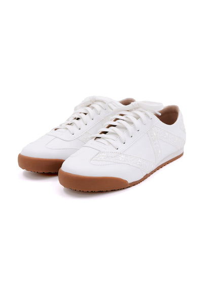 Floral-Lace Leather Low-Profile Sneakers